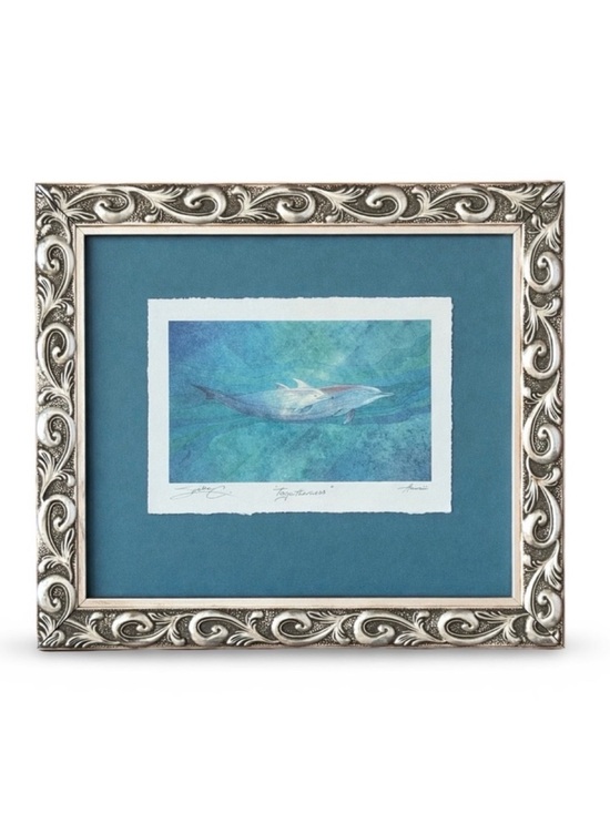 Pam E. Webb Other - Pam E Webb “Togetherness” Dolphin Art Print Framed Blue Mat Silver Frame Coastal